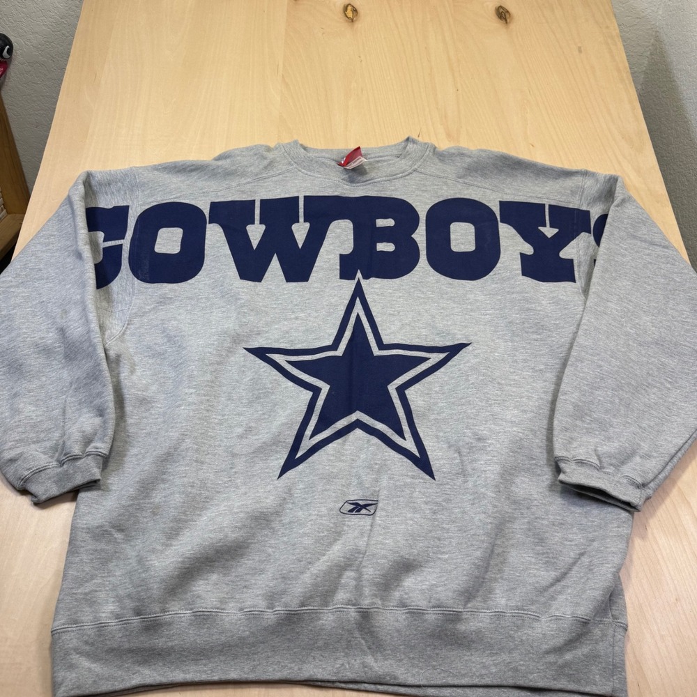 Vintage Reebok Dallas Cowboys Crewneck Sweatshirt NFL Football Gray 2XL XXL